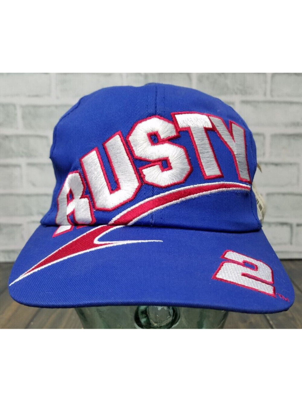 Vintage NEW OLD STOCK - Rusty Wallace #2 Snap Back Cap Blue NASCAR - RED STRIPE